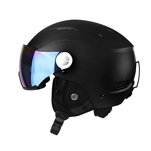 JFF Casco De Esquí Hombres Mujeres Casco De Deportes De Nieve Casco De Snowboard con Máscara De Nieve Desmontable Antivaho Gafas Integradas Esquí Snowboard,Negro,M