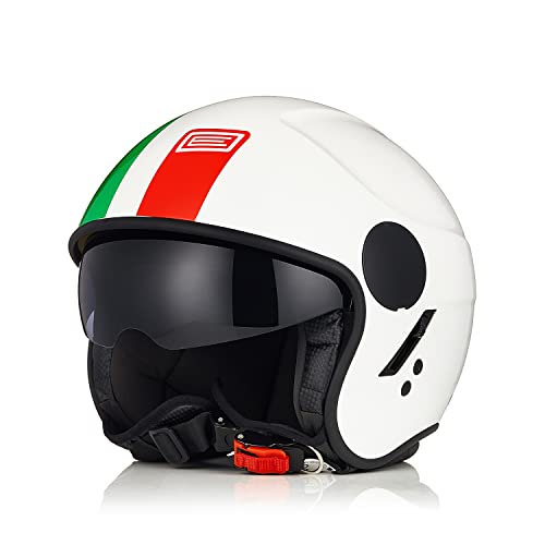 ORIGINE Casco Jet Moto Casco Scooter Moto Abierto con Visera Homologado ECE (Basic Italy White,L)