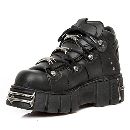 New Rock Botines Tower M-106-VS1 Unisex Metálico Negro Cuero Vegano Gothic Punk Rock, Black, 37 EU