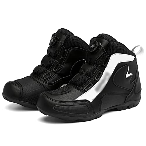 FOGUO Botas de Moto de Cross Botas de Montar en Moto para Unisex Botas de Moto de Nieve Botas de Moto Zapatos de Carreras Zapatos de Moto,Wit-43