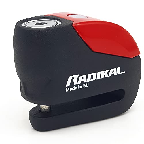 RADIKAL RK9 Candado Moto Disco Alarma 120db ON/OFF, Warning Avisador, Módulo Remplazable Impermeable, Pila Litio, Universal Motos Scooters Bicicletas Patinetes, Antirrobo Pinza Disco Freno Metálico