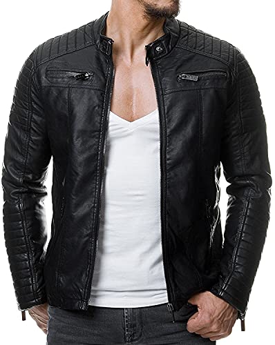 Redbridge Chaqueta de cuero sintético para hombre Cazadora de transición acanalada Negro S