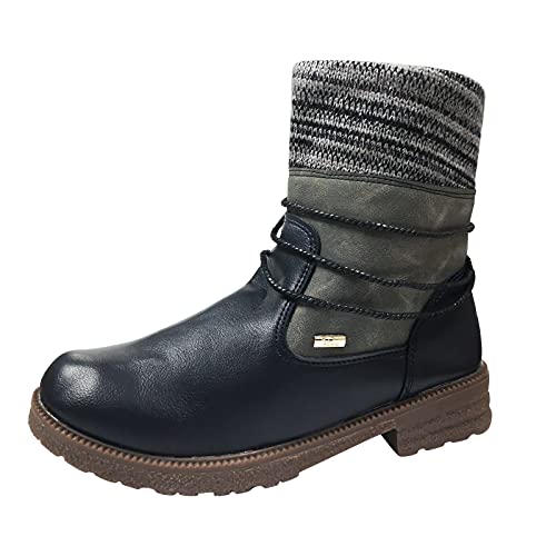 Dasongff Botines para mujer, estilo vintage, con tacón bajo, elegante, botines para moto, para mujer, botas grandes, botas de piel sintética, botas de equitación, cómodas, punta redonda