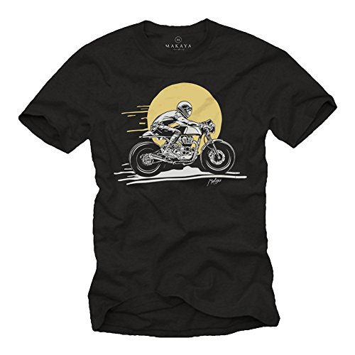 MAKAYA Cafe Racer Accesorios Moto - Enfield GT - Camiseta Motero Hombre Negro XXXXXL