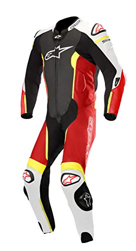 Alpinestars Mono de Cuero Missile Tech Air Comp. 1 Pieza, Negro/Rojo/Suelo, 58.