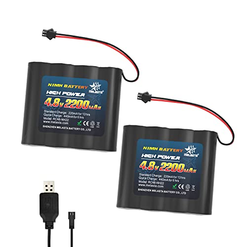 2PC Batería Recargable NiMH 4.8V 2200mAh RC Batería de Coche con SM-2P 2Pin Conector y Cable USB