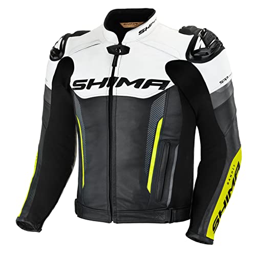 SHIMA BANDIT Chaqueta Moto Hombre - Cazadora deportiva moto hombre de cuero verano ventilado con deslizadores de hombro, CE espalda, hombros, codos protecciones, reforzado costuras dobles (Fluo, 46)