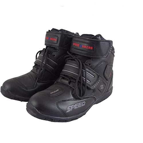 Botas de motorista de cuero negro impermeable, caña baja