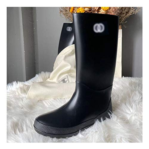 KAMPCO Botas de lluvia de altura media para mujer, botas de montar negras impermeables, botas de caza al aire libre para jardinería de trabajo con barro