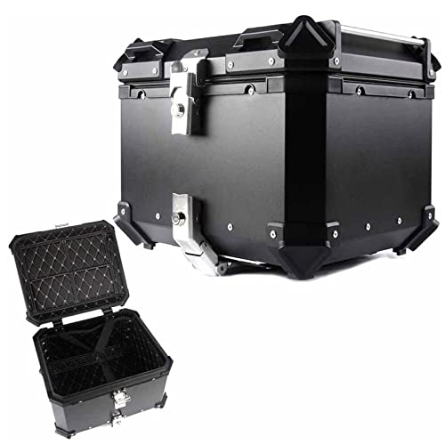 Gran Capacidad Baúl De Moto, Baúl de Aluminio Universal Cofre Moto, Caja De Moto para 2 Cascos Portacascos, Baúl De Moto con Candado de Seguridad,Black-45L