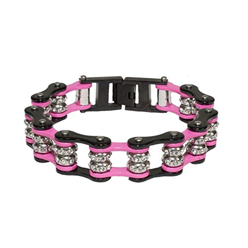 Dealer - Pulsera de Cadena para Motocicleta con Piedras Preciosas, Color Rosa y Negro