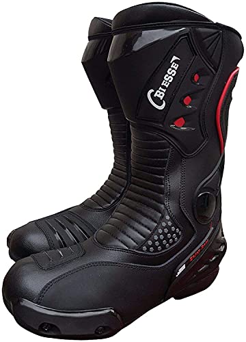 BI ESSE - Botas de moto, modelo deportivo Racing Pista, piel profesional transpirable (negro/rojo, 44)