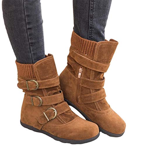 UMore Botas Estilo Motero Mujer Botas de Nieve Zapatos para Invierno Mujer Piel Forradas Calientes Casual Calzado Antideslizante Botines