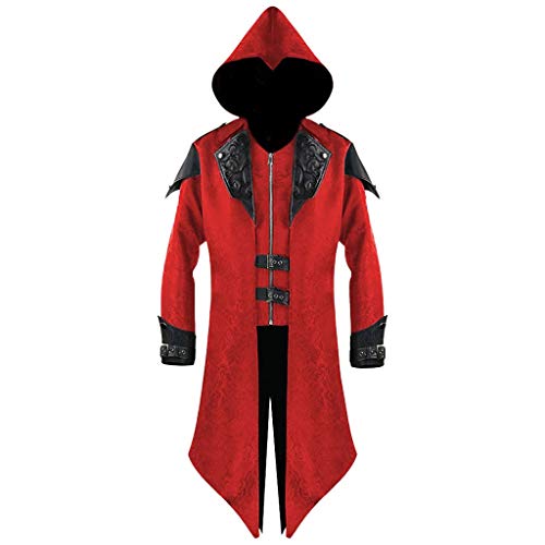 SHOBDW Chaqueta Hombres Cardigans Vintage Punk Gótico Abrigo Tailcoat Talla Grande Invierno Cálido Sólido Stand Collar Chaqueta Rompevientos Abrigo Botones Retro Abrigos(Rojo,M)