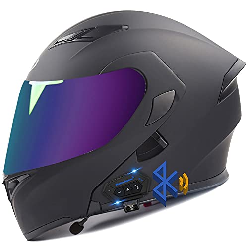 Casco De Moto Modular Bluetooth Integrado,Casco Integral Anticolisión Antivaho con Doble Parasol Dot/ECE Casco De Motocicleta Flip De Seguridad Certificado 57-64CM