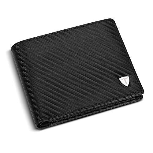 TEEHON Cartera Hombre Billetera Hombre Piel con RIFD Bloqueo Cartera para Hombre con 7 Ranuras para Tarjetas 1 Ranuras para ID 1 Ranuras para Monedas Negro Caja De Regalo para Hombre