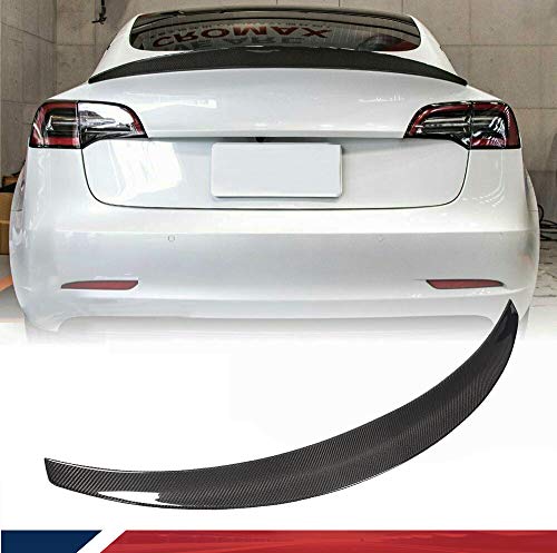 JC SPORTLINE Alerón trasero de fibra de carbono para Tesla Model 3 Sedan 2016-2022, alerón trasero de alerón HighKick Body Kits de salida de fábrica