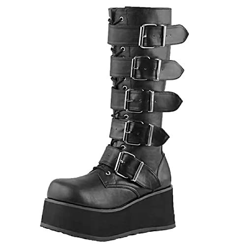 2022 Botas Mujer Clasicas Adulto Ankle Boot Punk gótico Botín de Piel Botas de Cuero altas Botas con plataforma de tacon alto Martin Plataforma Cordón Zapatos de Vestir de moto Talla grande