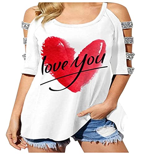 YANFANG Camiseta Suelta Casual De Manga Corta con Estampado Amor Verano para Mujer,Tops Sueltos Casuales Mujer,Monos Tipo Corta, Adecuados Informales Y Salones Belleza,Blanco,M