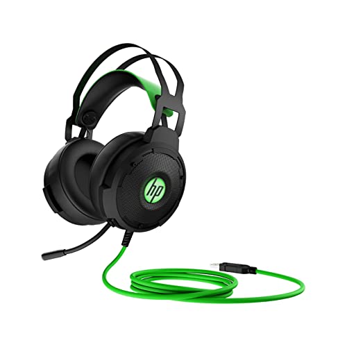 HP Pavilion 600 - Auriculares Gaming con Cable (Sonido Envolvente 7.1, Micrófono con Banda Ajustable), Color Negro y Verde