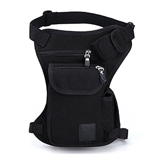 Riñonera de Lona Bolsa de Muslo de Viaje al Aire Libre para Hombres Mujeres Tactical Militar Motocicleta Bicicleta Bolsas Multibolsillos para piernas con caída Mochila Negro