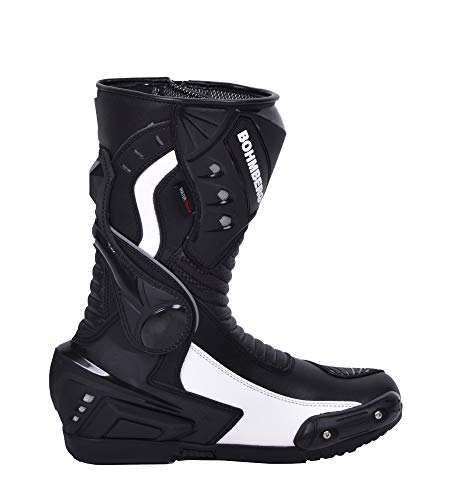 Botas de moto para hombre, deportivas, de piel, estables,protectores reforzados integrados, con protección en los tobillos, ergonómicas, botas moteras, biker, motorista - 43