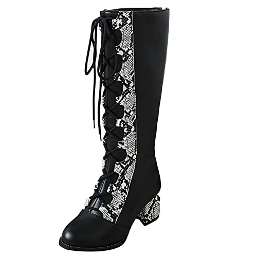 Dasongff Botas de mujer altas grandes – Botas indias con flecos para mujer hasta la rodilla sexy tacón de aguja botas altas para mujer bota moto motorista botas baratas plataforma, Negro , 38 EU