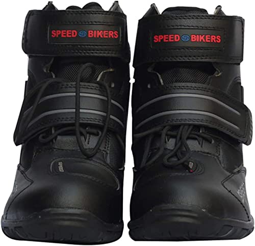 Botas de Moto, Botas de Moto Profesional, Botas de Carreras de Tobillo Alto, Botas de Montar de Moto de Motocross de Carrera de Cuero Zapatos para Mujeres Hombres Zapato 2023,42,Black