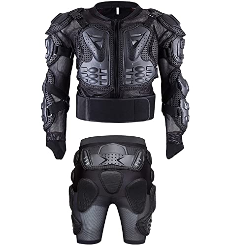 Armadura de Cuerpo Completo,con Protección de Pecho y Espalda Para Motos Coraza Montaña Ciclismo Patinaje Snowboarding,y Pantalones Cortos de Armadura(5 Tamaños) Black,3XL