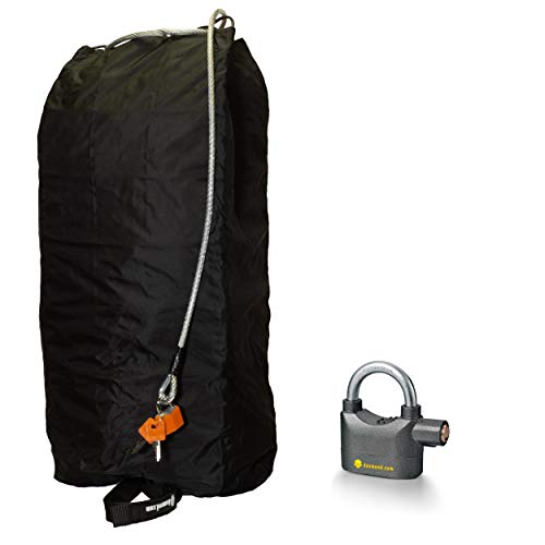 DEEMEED Bolsa de seguridad para 2 cascos integrales o cascos, chaqueta, guantes, etc., impermeable, capacidad de 41 litros, antirrobo, cable de acero interior de 18 metros + cerradura de alarma