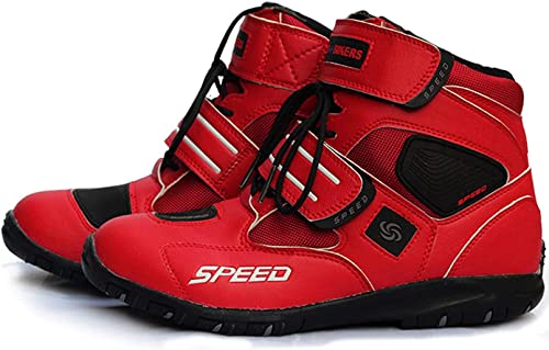 Ou Gecai Botas de Motocicleta de Mujer, Zapatos de Carreras de Motocicletas de Cuero para Hombres Bota Corta de Motero para Bicicleta Todoterreno de Motocross 2023,43,Red