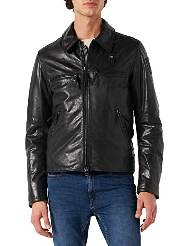 Blauer Piel Capo Hombro Acolchado Chaqueta de Cuero, 999 Negro, L