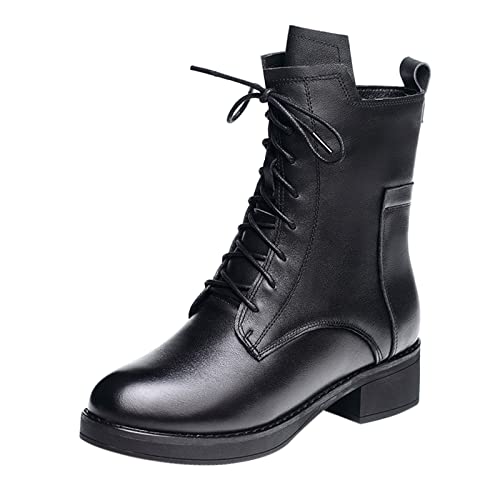 Dasongff Botas planas para mujer con cordones – Botas flexibles para mujer, botas de plataforma para mujer, sexy, botas de moto, cruz, tacón alto, botas de plataforma gótica, botas Chelsea, Negro ,