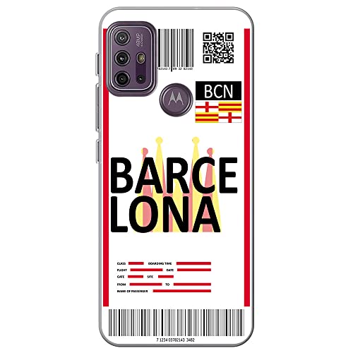 Movilshop Funda para [ Motorola Moto G10 ] Billete de Avión [ Barcelona ] de Silicona Flexible Transparente Carcasa Case Cover Gel para Smartphone.