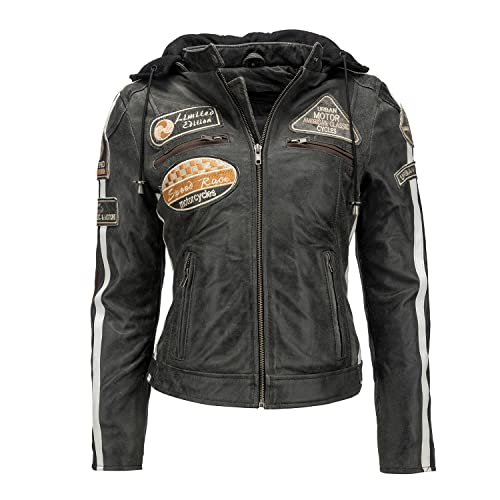 Chaqueta Moto Mujer de Cuero Urban GoCo UR-410 '58 LADIES', Chaqueta Cuero Mujer, Cazadora Moto de Piel de Cordero, Armadura Removible para Espalda, Hombros y Codos Aprobada por la CE |Breaker, M