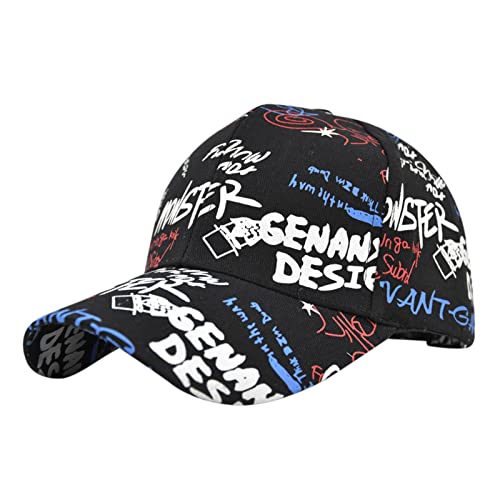 Gelb&Schwarz Boinas Hombre El Men and Women Casual Youth Retro Letters Peace Love Colorful High Street Cap Baseball Cap De Hombre Marca (Black, One Size)