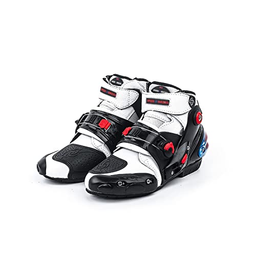 Yytcsjz Botines Moto Cortos, Zapatos de Moto de protección de Tobillo para Hombre, Impermeables, Suela Antideslizante, Botas Protectoras de Motocross Transpirables, para Deportes, Blanco, 26.5cm