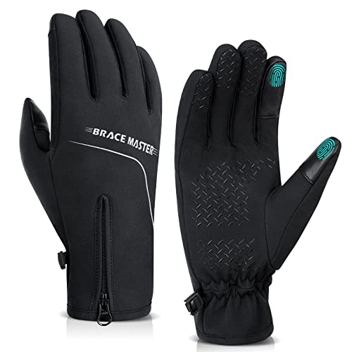 Brace Master Guantes Invierno Impermeables, Guantes Ciclismo Termicos Pantalla Táctil por Ciclismo, Running, Senderismo, Escalada, Esquiar, Deportes al Aire Libre(Negro,M)