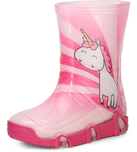 Ladeheid Botas de Agua Zapatos de Seguridad Calzado Unisex Niños Niñas SwkBW30 (Rosado Unicornio 30, 35/36 EU)