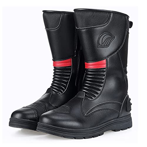 Botas de Moto Mujer Cuero Motocicleta Touring Sports Boots Adventure Racing Botas de Moto Impermeables para Jinetes Hombres,Black-44