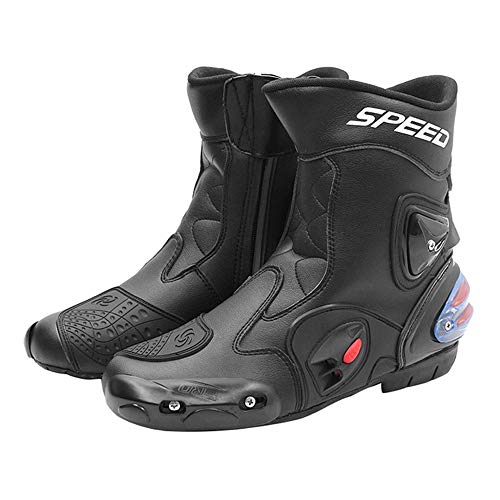 MRDEAR Botas de Moto de Cuero Hombre, Ventilación Ajustable, Botas de Motocross Impermeables Botas Protectoras para Motociclismo, 3 Colores (40 EU,Negro)