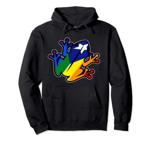 Arco Iris Puertorriqueño Rana Coqui Sudadera con Capucha