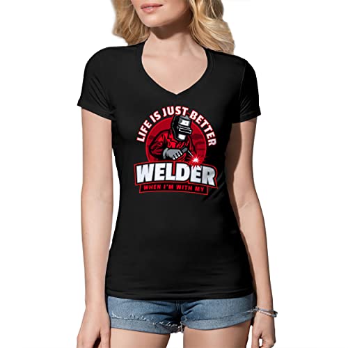 B&S Boutique Life is Just Better When I'm with my Welder Camisa Negra De Cuello En V para Mujer Size S