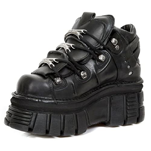 New Rock 106 S29 Unisex Goth Punk Negro Metálico Plataforma Botines, Black, 42 2/3 EU