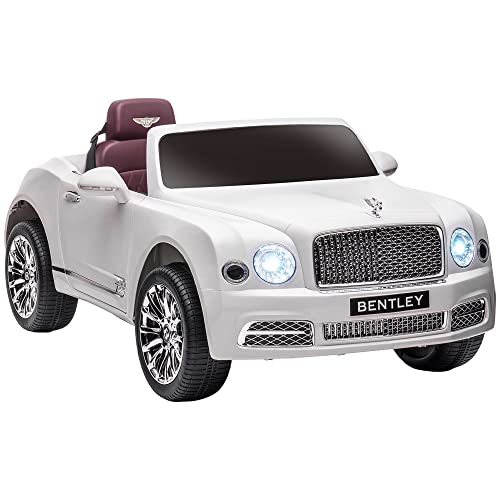 HOMCOM Coche Eléctrico Bentley Mulsanne para Niños de 3-6 Años Coche de Batería 12V con 2 Motores Mando a Distancia Faros Bocina Música USB y Apertura de Puerta 3-5 km/h 120x71x48 cm Blanco