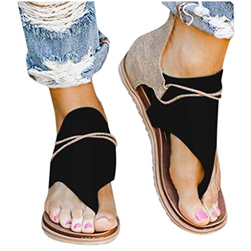 riou Sandalias Mujer Cuña 2022 Plataforma Gladiator Sandalias Boca de pez Fondo Plano Chanclas Zapatos Romanas Cómodo y Transpirable Zapatos de Talla Grande Informal