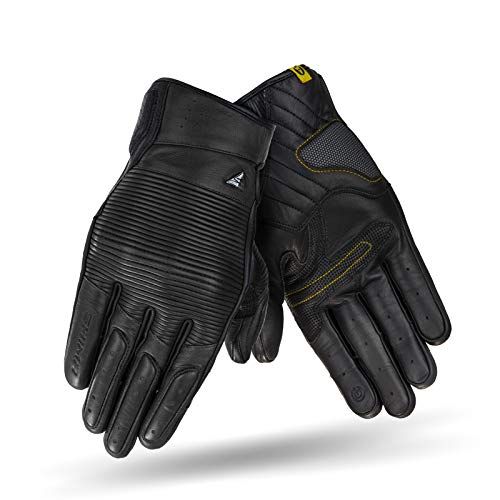 SHIMA BLAKE Guantes Moto Hombre - Guantes Transpirables, Elásticos, Touchscreen, Vintage de Cuero con Protector Nudillos, Absorbedores de Impacto Muñecas y Dedos, Palma Reforzada (Negro, M)