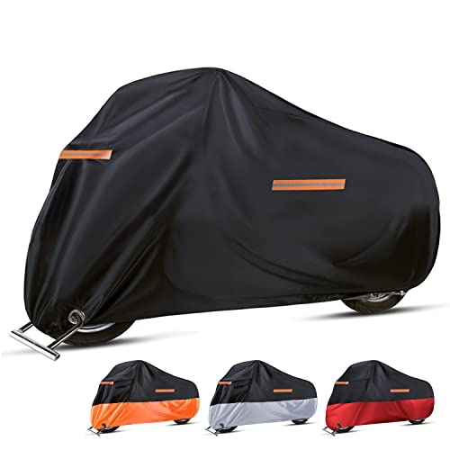 Funda para Moto Cubierta de la Moto Oxford Cubierta de Motocicleta Impermeable Cubierta Moto Exterior con Tiras Reflectantes Funda Moto a Prueba de UV Lluvia Polvo Viento (Negro)