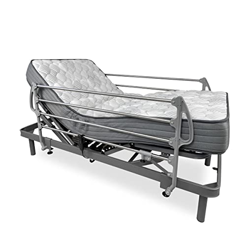 DUÉRMETE ONLINE, 105x190 Pack Cama Eléctrica Articulada Reforzada Ergomax + Colchón Viscoelástico Dorsaltec + Barandillas INOX, Madera, Gris Antracita