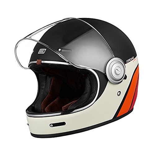 ORIGINE Casco Moto Integral Vintage ECE Homologado Cáscara de Fibra de Vidrio con Visera(Classic Black,L)